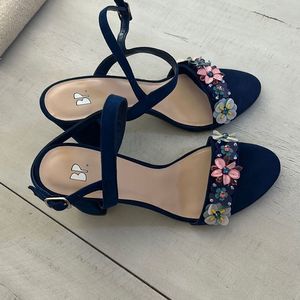 Navy Floral BP Chunky Heels